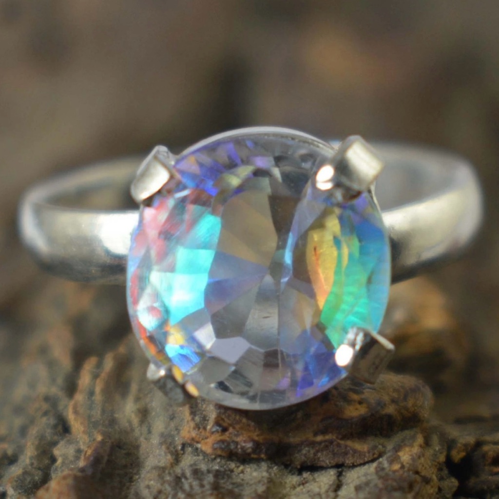 Certified 8.95ct Natural Rainbow Mystic Topaz Gemstone Ring